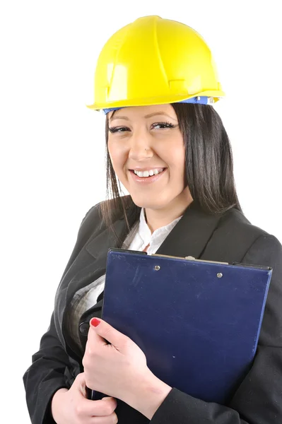 Female construction worker holding clipboard Royalty Free Stock Photos