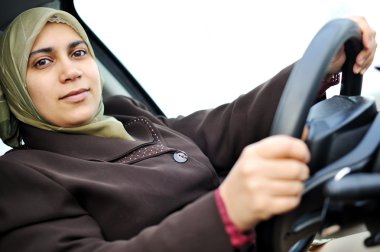 Muslim middle eastern female driver clipart