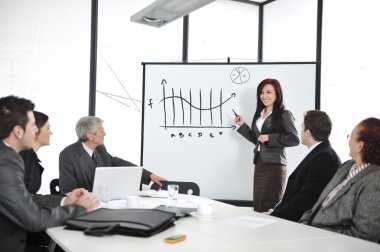 Businesswoman drawing a diagram during the presentation at office clipart