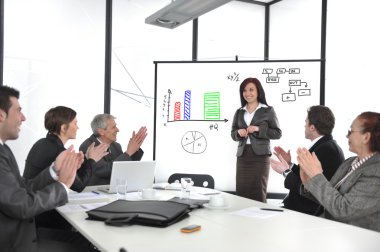 Businesswoman drawing a diagram during the presentation clipart