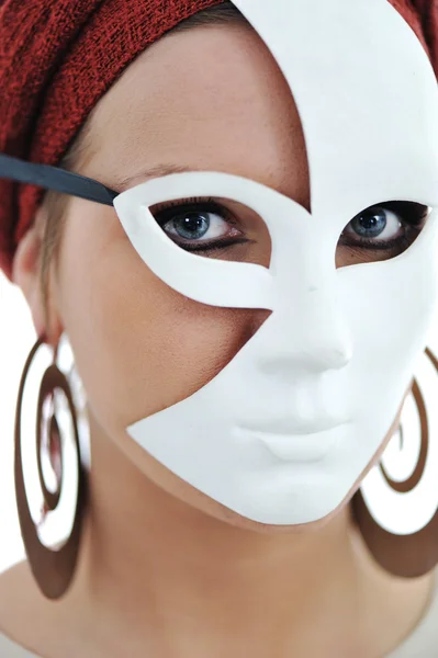Portrét mladé ženy nosit masku — Stock fotografie