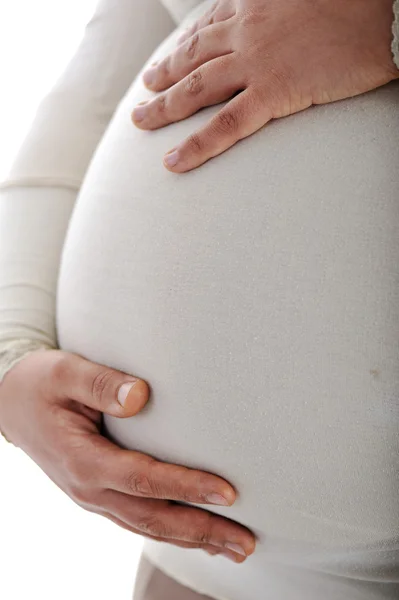 Zwangere vrouw, close-up op maag — Stockfoto