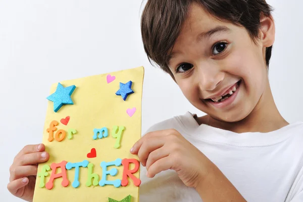 Kid holding message for lovely Dad — Stock Photo, Image