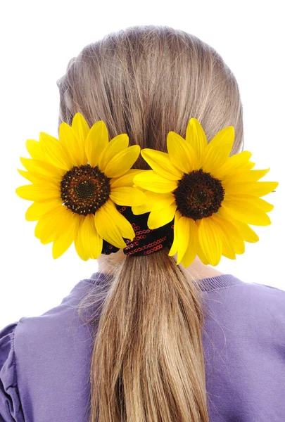 Sunflower on hair — Stock Photo, Image