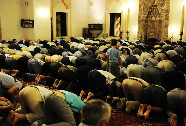Салатний лев - молитва в мечеті вночі Рамадан — стокове фото