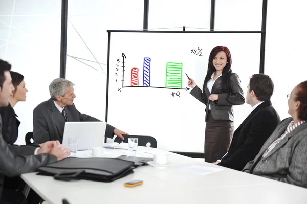 Affärsmöte - grupp i office på presentationen med blädderblock — Stockfoto