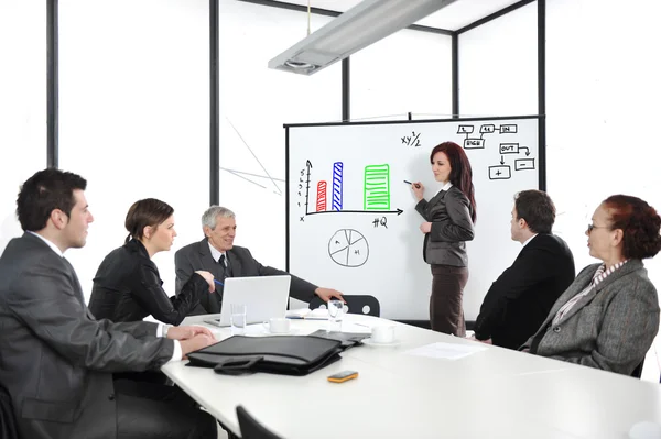 Empresária desenhando um diagrama durante a apresentação no escritório — Fotografia de Stock