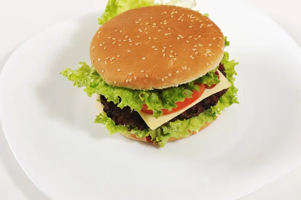 Hamburger served on plate table — Stock Photo, Image