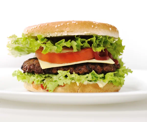 Hamburger podawane na talerzu — Zdjęcie stockowe