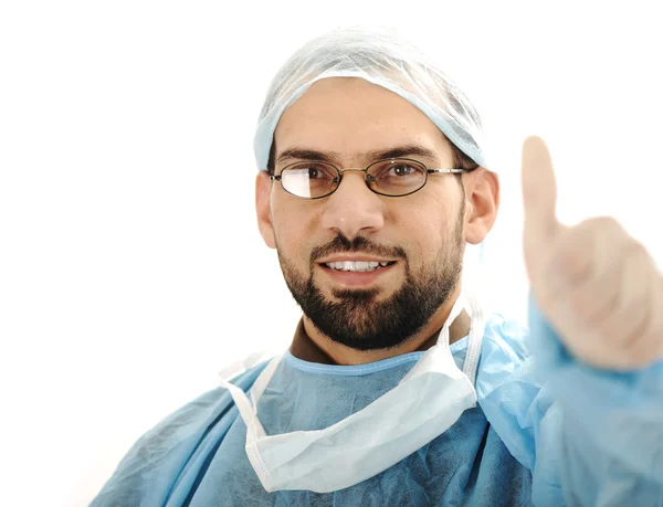 Successful doctor surgeon with thumb up — Stock Photo, Image