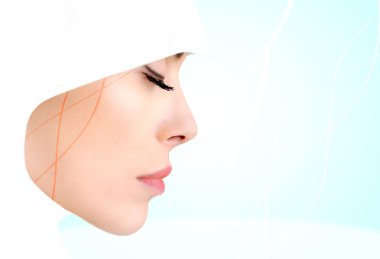 Profile photo of sensual beauty Muslim woman, closed eyes clipart