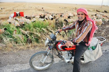 Senior shepherd on bike clipart