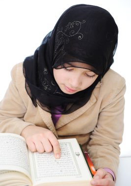 Muslim girl learning, back to school clipart