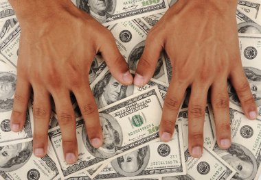 Dollars background, human hands clipart