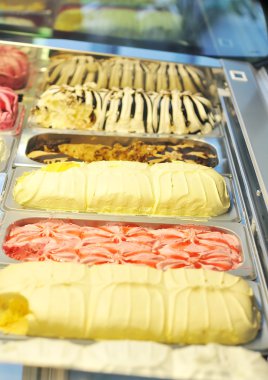 Ice cream parlor. Nine ice cream of different colors. Popular ice cream fla clipart