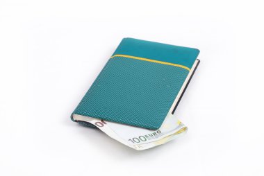 Euro money in little green notebook clipart