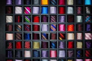 Many shelfs, fashion colored ties clipart