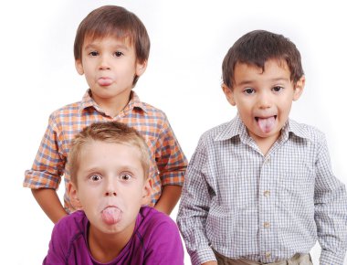 Small group of children, tongue out, isolated clipart