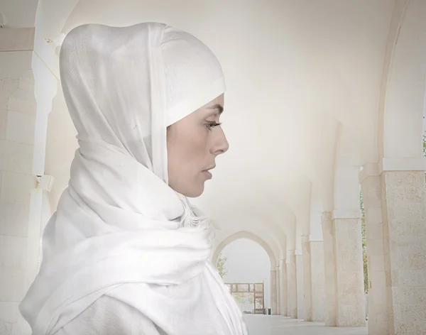 Beautiful Muslim woman isolated on white, profile — Stock Photo, Image