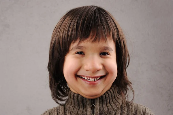 Colegial, serie de niño inteligente de 6-7 años con expres faciales —  Fotos de Stock