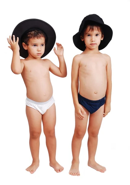 Két nagyon aranyos fiúk nélkül ingek, alsóneműk — Stock Fotó