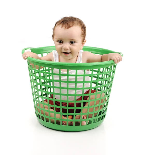 Baby boy in plastic box — Stock Photo, Image