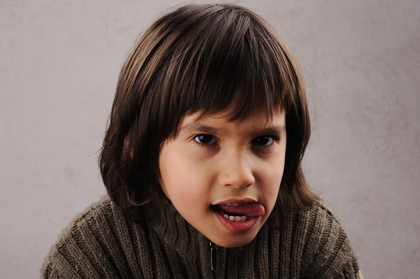 Schoolboy, series of clever kid 6-7 years old with facial expressions — Stock Photo, Image