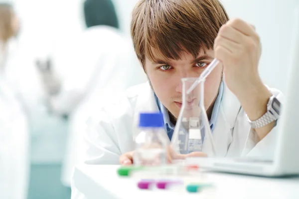 Successful teamwork inside the lab, research, young experts — Stock Photo, Image