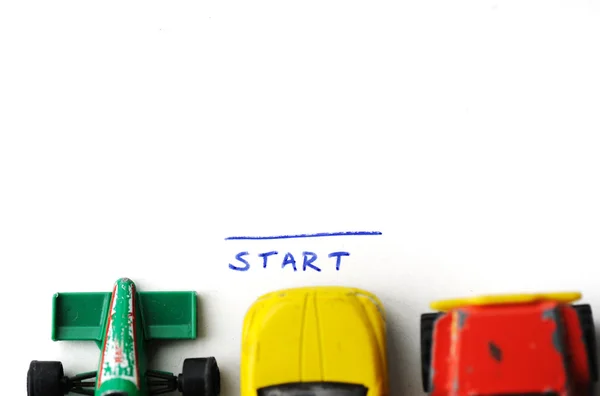 Race auto's, begin- en einddatums concept — Stockfoto