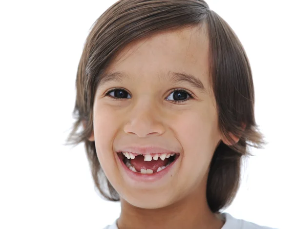 Ztracené mléka zubní víla, roztomilý chlapec s dlouhými vlasy — Stock fotografie