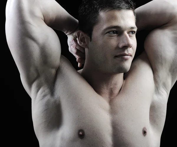 Dokonalé mužské tělo - super kulturista pózuje — Stock fotografie