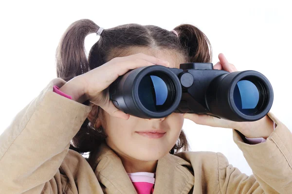 Little girl with binoculars — Stock Photo, Image