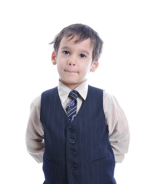 Izole iş takım elbiseli küçük bir tatlı çocuk — Stok fotoğraf