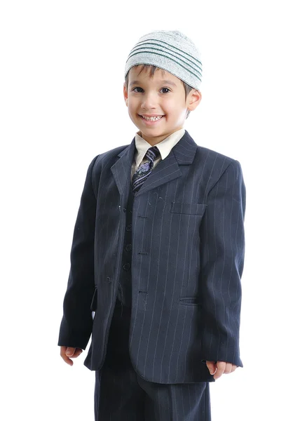 Muslim little cute kid with hat, isolated — Stock Photo, Image
