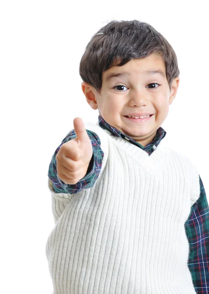 Маленька позитивна дитина з гарним одягом, ізольована — стокове фото