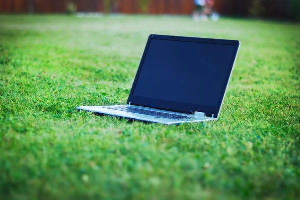 Laptop on meadow — Stock Photo, Image