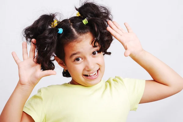 Little cute girl with hands up — Stock Photo, Image