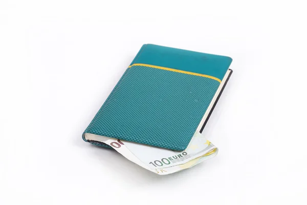 Euro money in little green notebook — Stock Photo, Image
