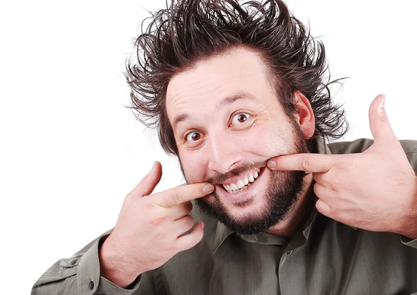 Молода чоловіча модель зі смішним волоссям з виразом на обличчі — стокове фото