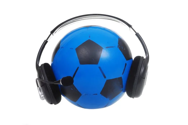 Niebieski piłka jako osoba, ze słuchawek z mikrofonem — Zdjęcie stockowe