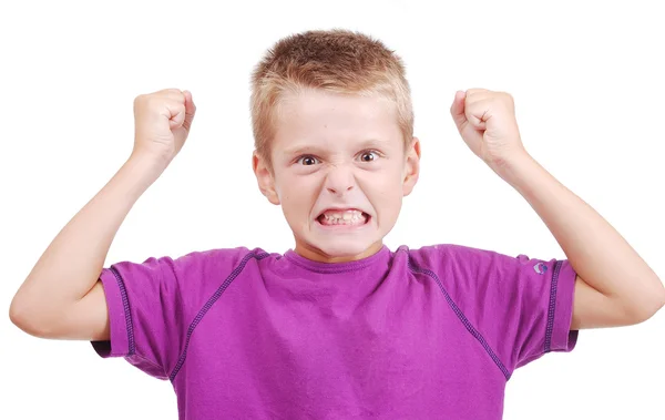 Very cute little boy with angry expression on face — Stock Photo, Image