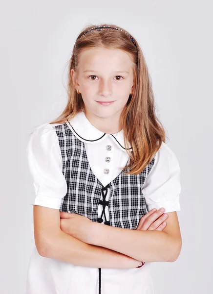 Krásná blonďatá školačka, izolované, portrét — Stock fotografie