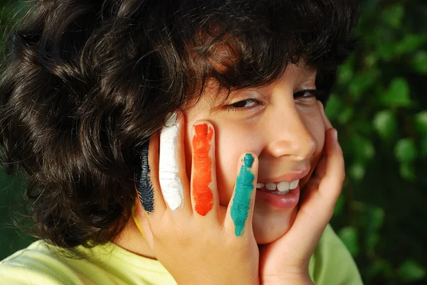 Several colors on children fingers, outdoor — Stock Photo, Image