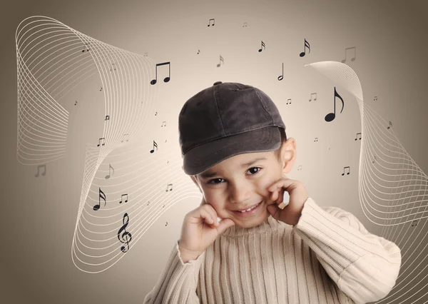 Garçon musical avec bonnet en denim — Photo