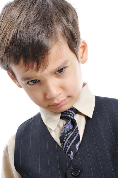 A little cute kid in business suit isolated Stock Image