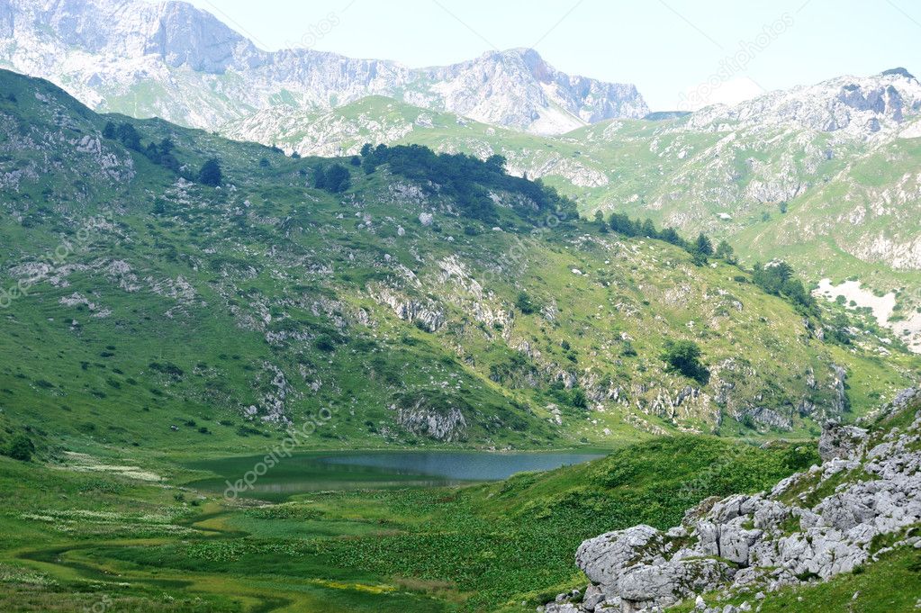 Lake in mountain hills