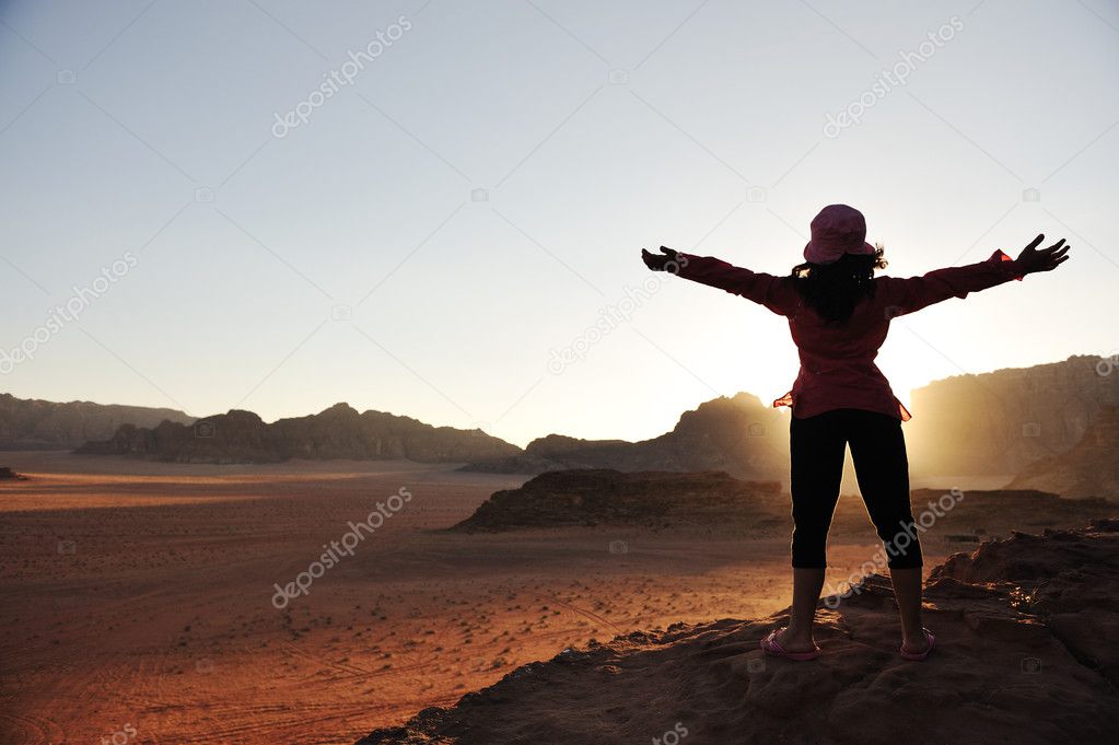 Freedom, girl, desert, sunset, beautiful scene