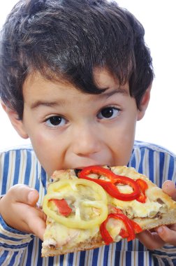 Kid eating pizza clipart