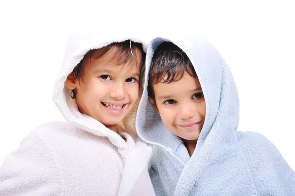 在长袍，孤立的美丽快乐童年 — 图库照片