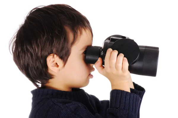 Kid with binoculars — Stock Photo, Image